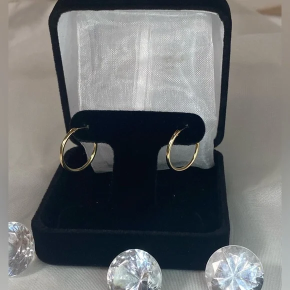 14K YELLOW GOLD classic small hoop earrings REAL GOLD